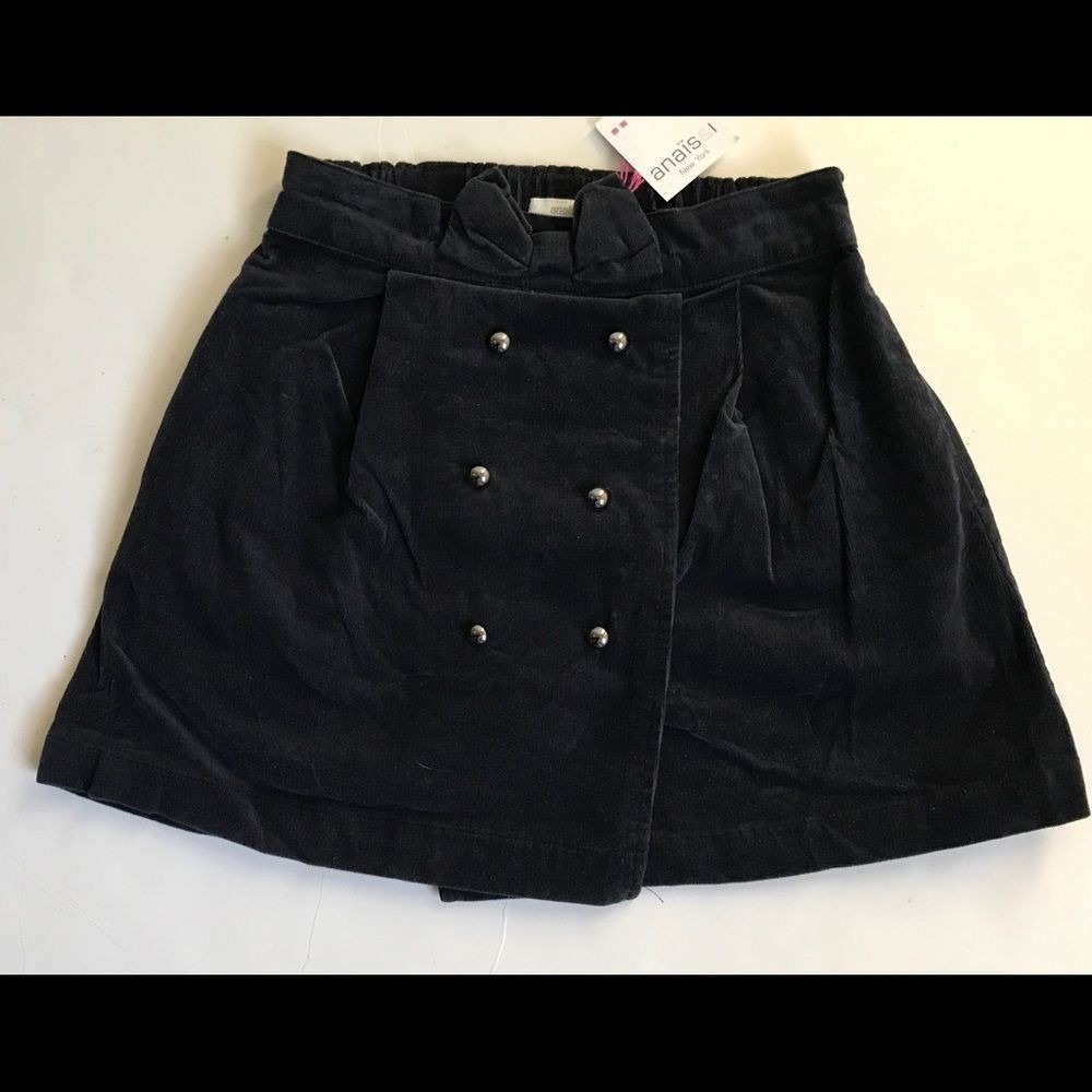 Anais & I BELLA Skirt Black Corduroy Double Breasted Detail Elastic Waist SZ 6